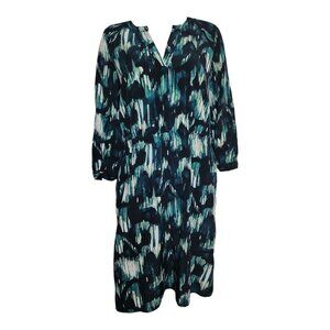 Mossimo Dress Womens Size XXL Green Black 3/4 Sleeve Printed Pullover V Neck